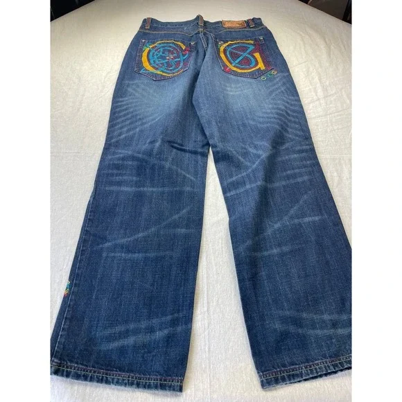 Vintage Coogi Jeans Mens 38X35 Blue Denim Baggy Embroidered Streetwear Y2K Flaps